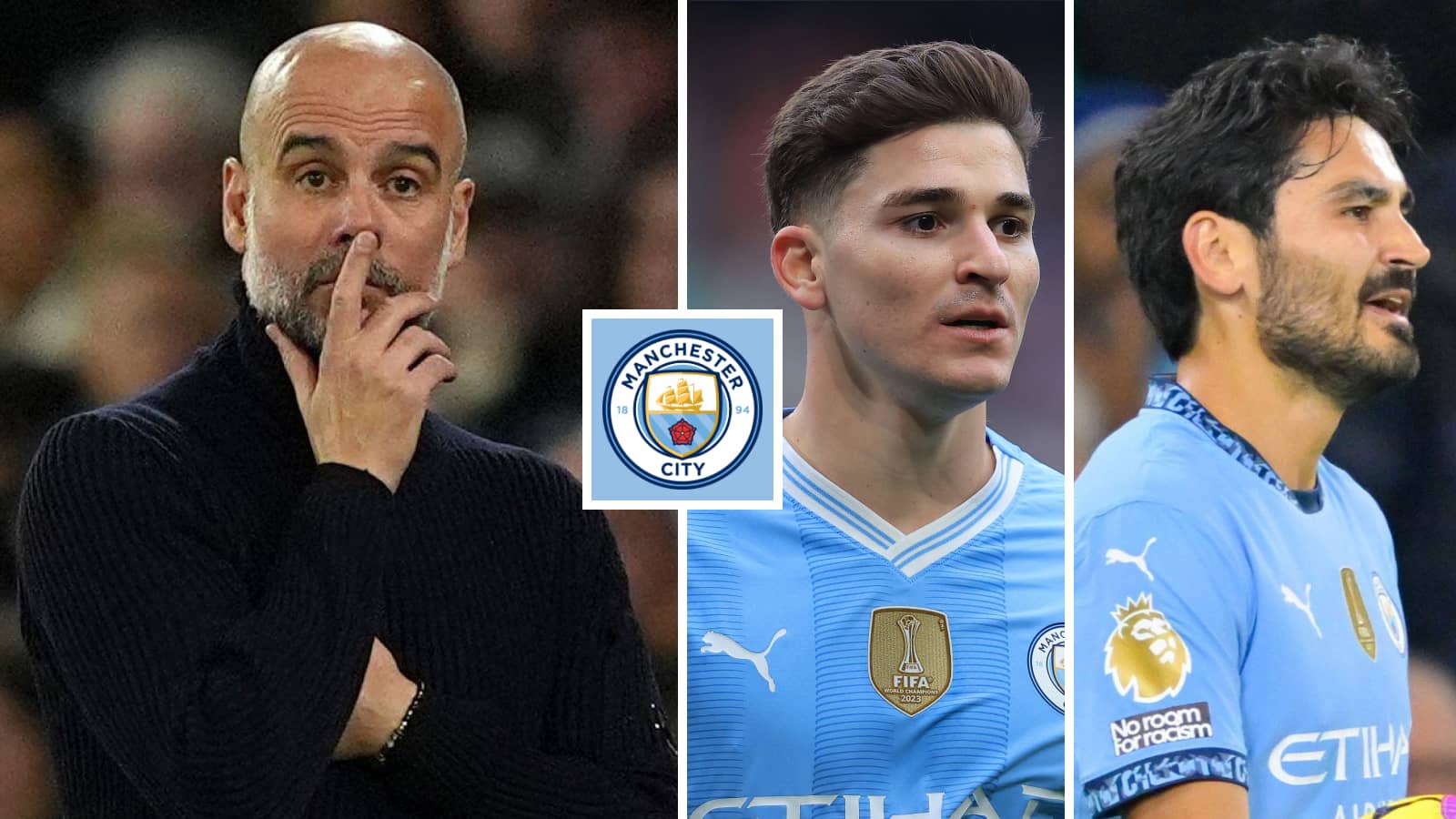 Pep Guardiola, Julian Alvarez and Ilkay Gundogan