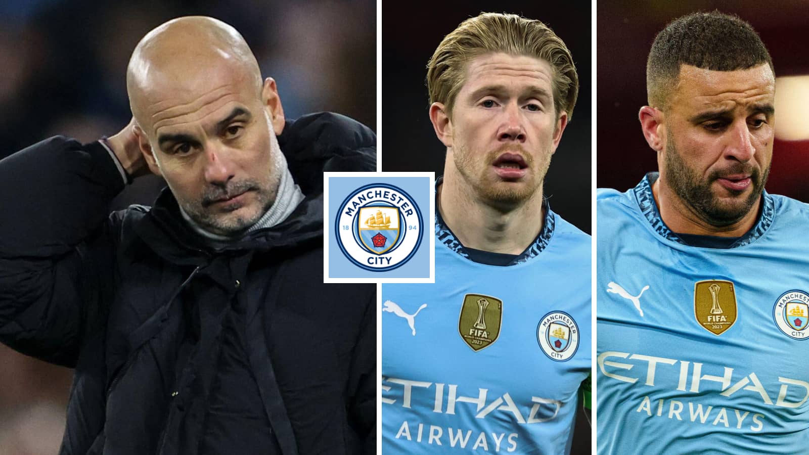 Pep Guardiola, Kevin de Bruyne and Kyle Walker