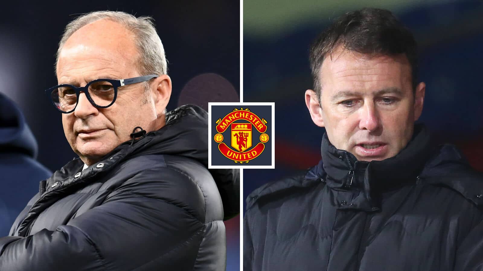 Luis Campos and Dougie Freedman with the Manchester United badge