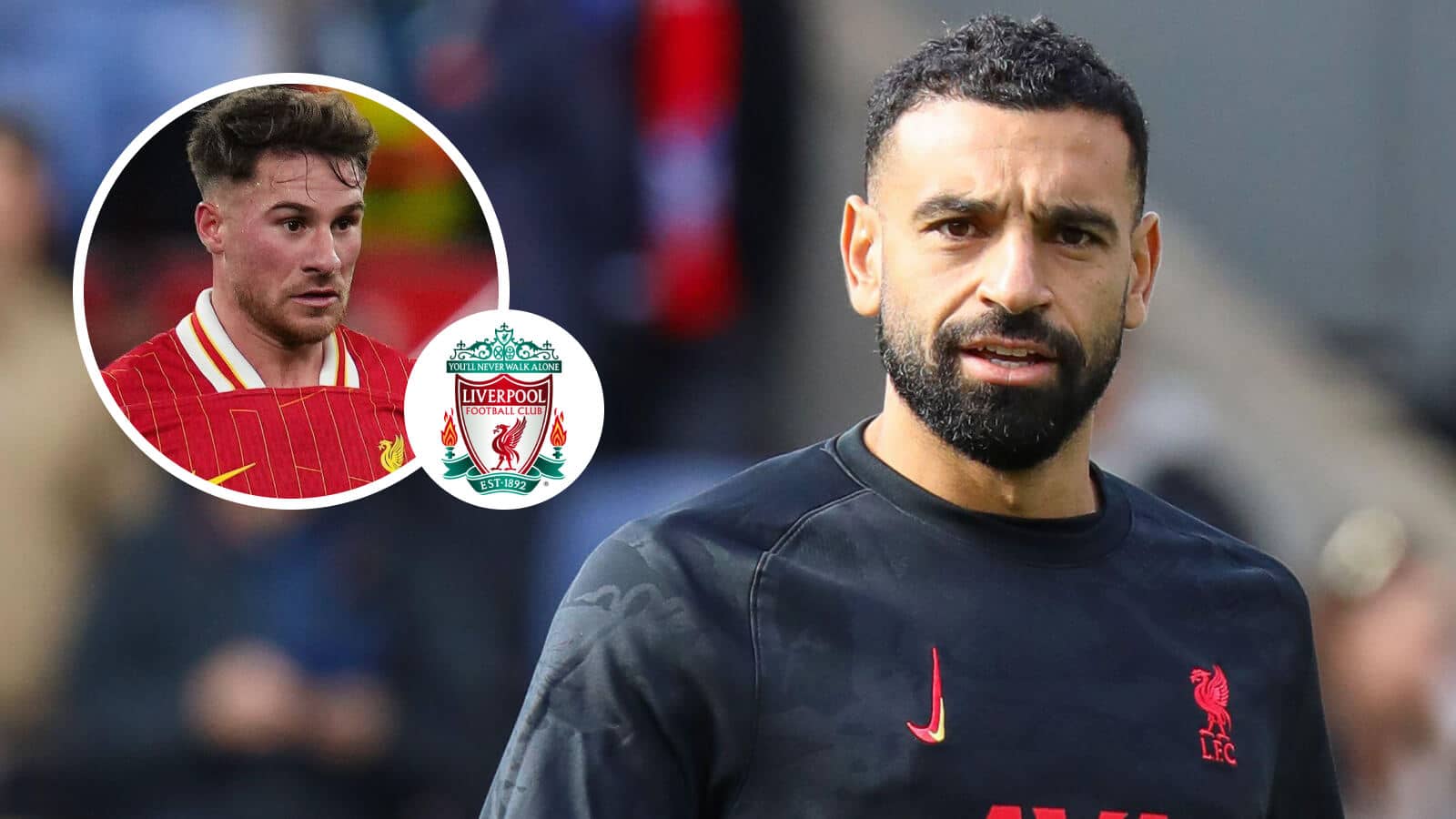Liverpool star Mo Salah and, inset, Reds teammate Alexis Mac Allister