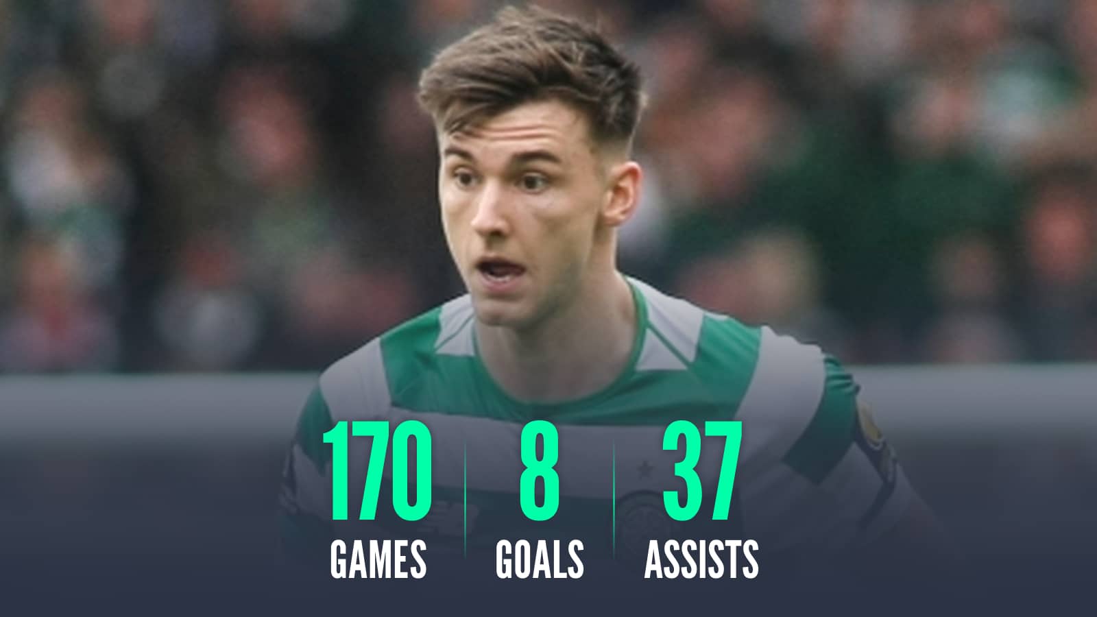 Kieran Tierney 170 games 8 goals 37 assists