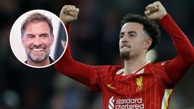 Liverpool midfielder Curtis Jones, former manager Jurgen Klopp