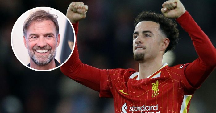Liverpool midfielder Curtis Jones, former manager Jurgen Klopp