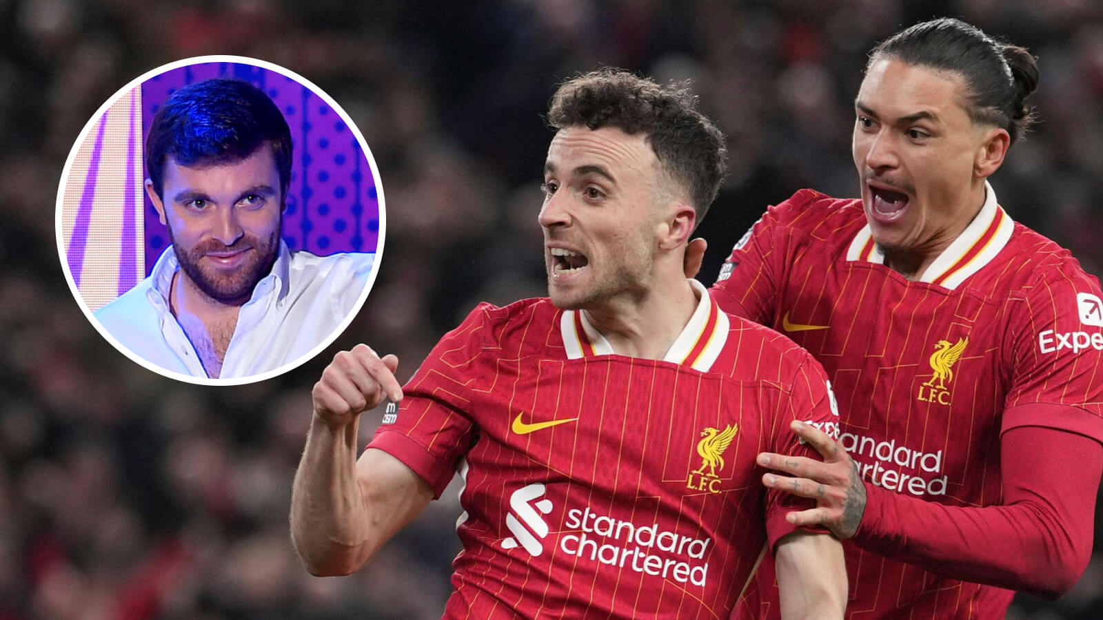 Liverpool pair Diogo Jota and Darwin Nunez and, inset, Fabrizio Romano