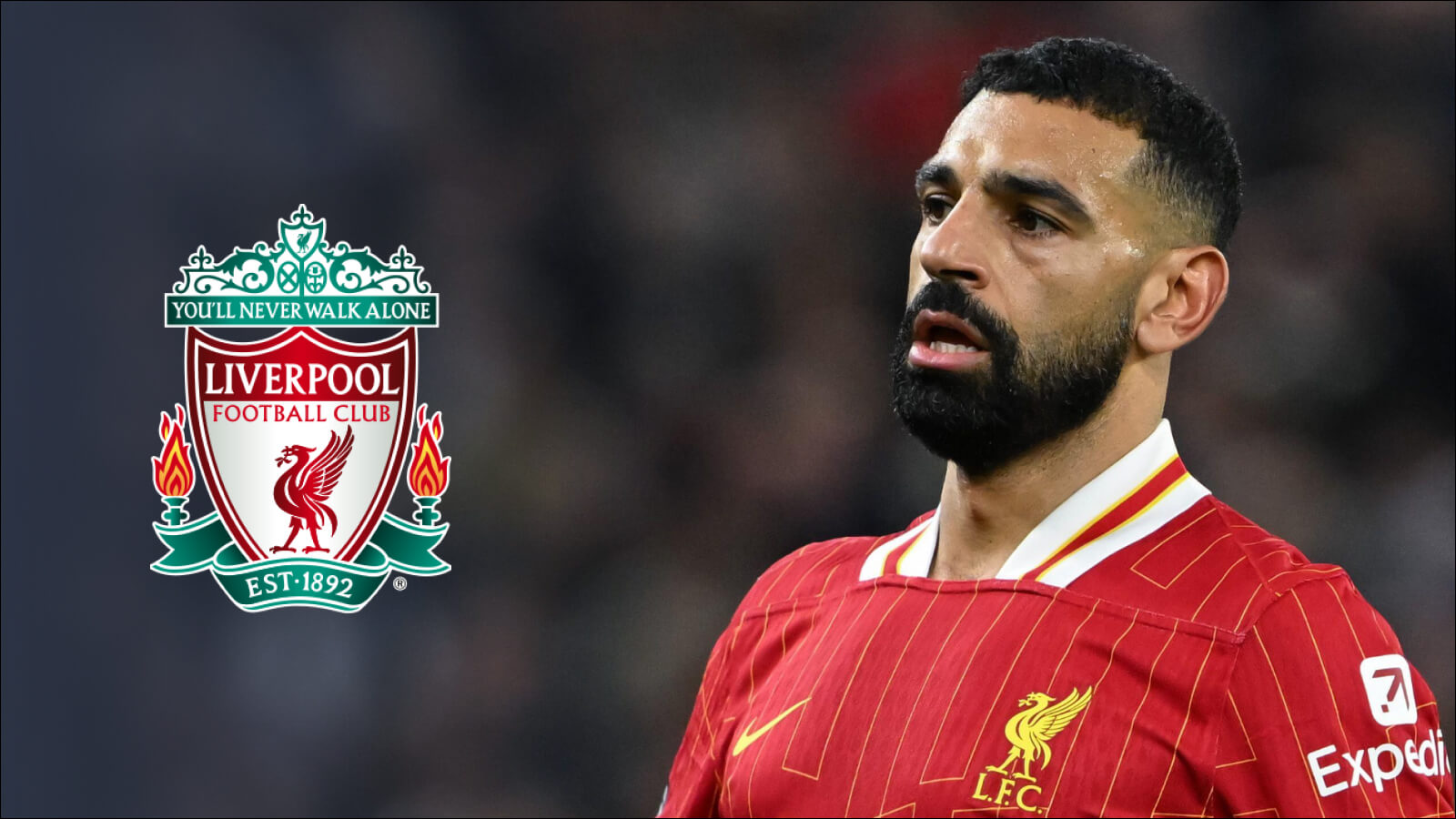 Mo Salah with Liverpool badge