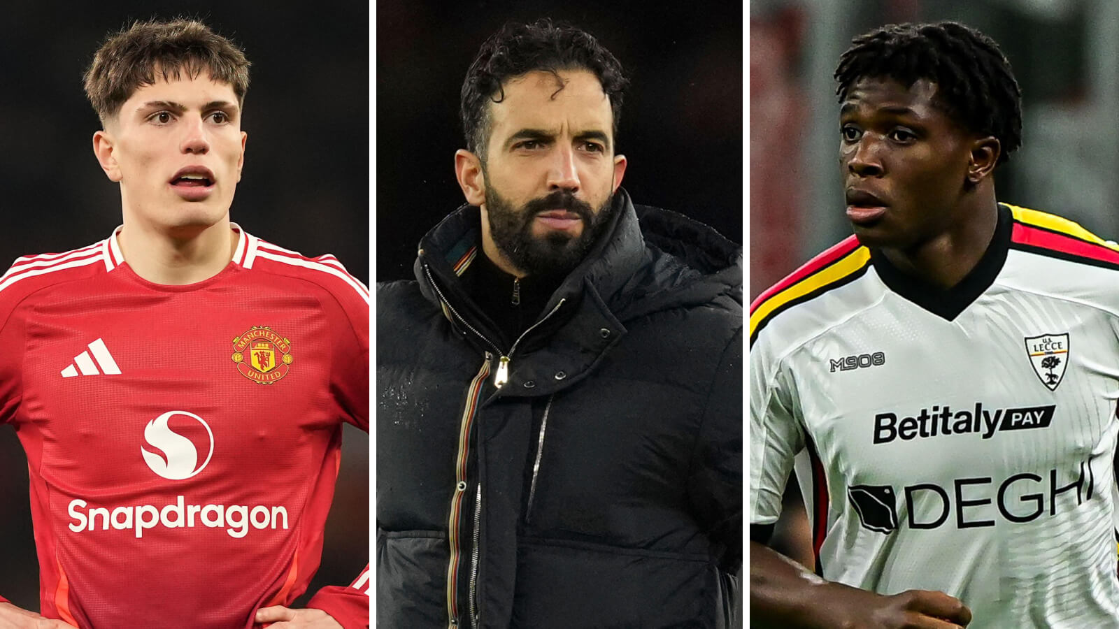 Alejandro Garnacho, Ruben Amorim and Patrick Dorgu, Man Utd