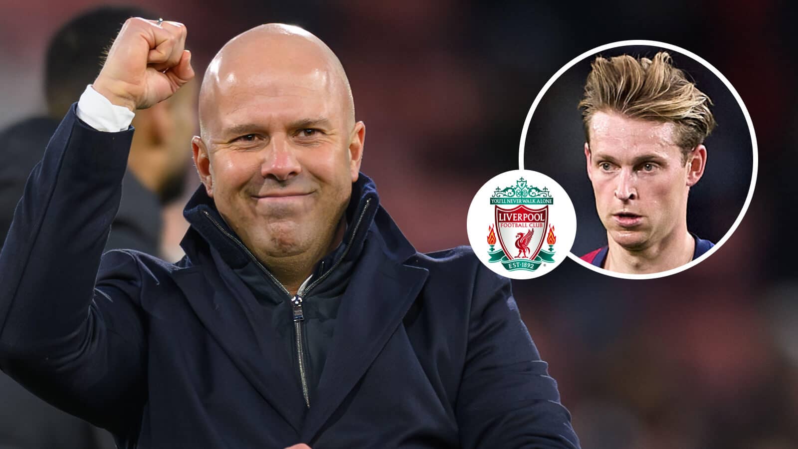 Liverpool manager Arne Slot and, inset, Barcelona midfielder Frenkie de Jong