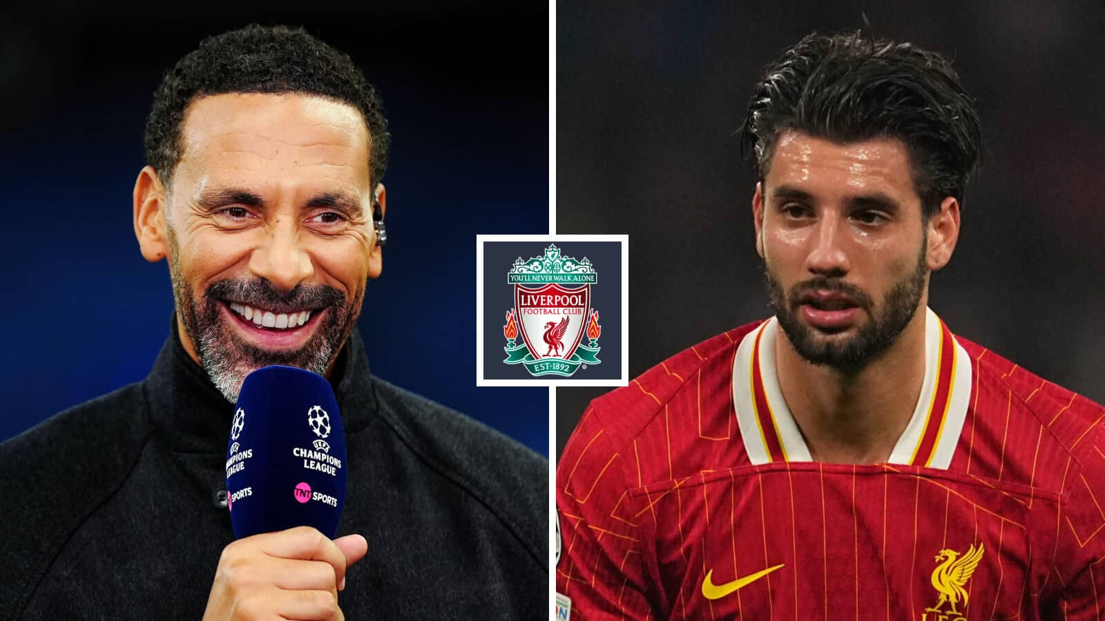 TNT Sport pundit Rio Ferdinand alongside Liverpool midfielder Dominik Szoboszlai