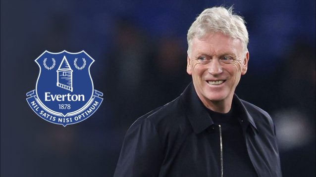 Everton boss David Moyes with club badge
