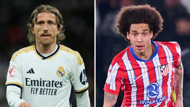 Luka Modric in Real Madrid kit and Axel Witsel in Atletico Madrid kit