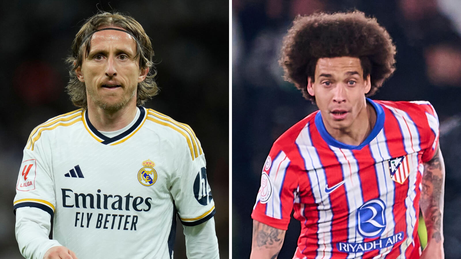 Luka Modric in Real Madrid kit and Axel Witsel in Atletico Madrid kit