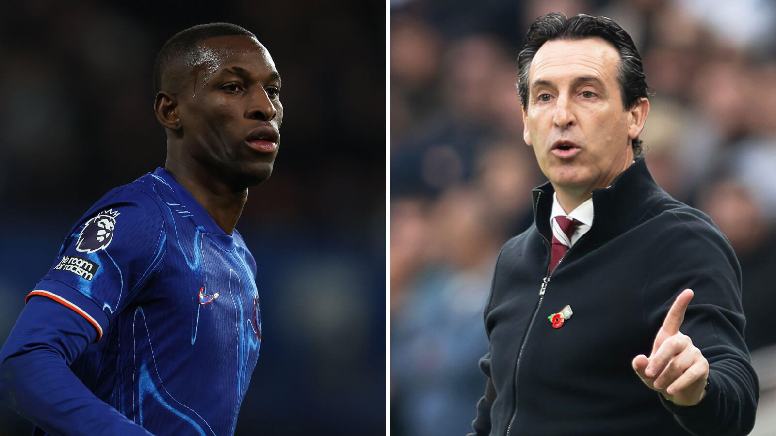Chelsea star Nicolas Jackson and Aston Villa boss Unai Emery