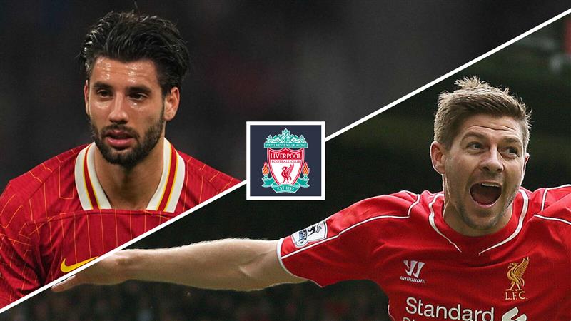 Dominik Szoboszlai and Steven Gerrard with the Liverpool badge between them - copyright TEAMtalk