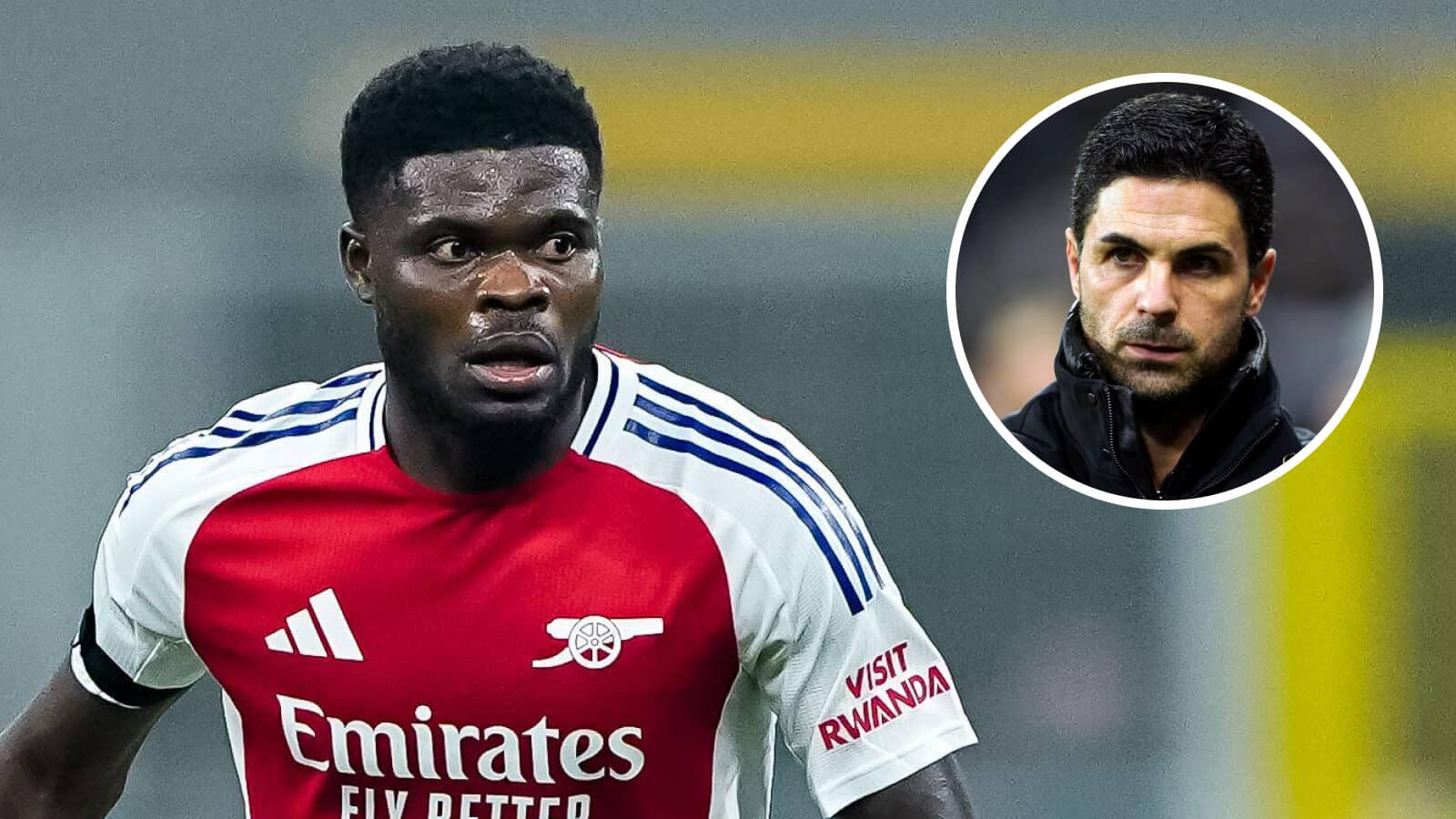 Arsenal midfielder Thomas Partey next to Gynners manager Mikel Arteta )copyright TEAMtalk)
