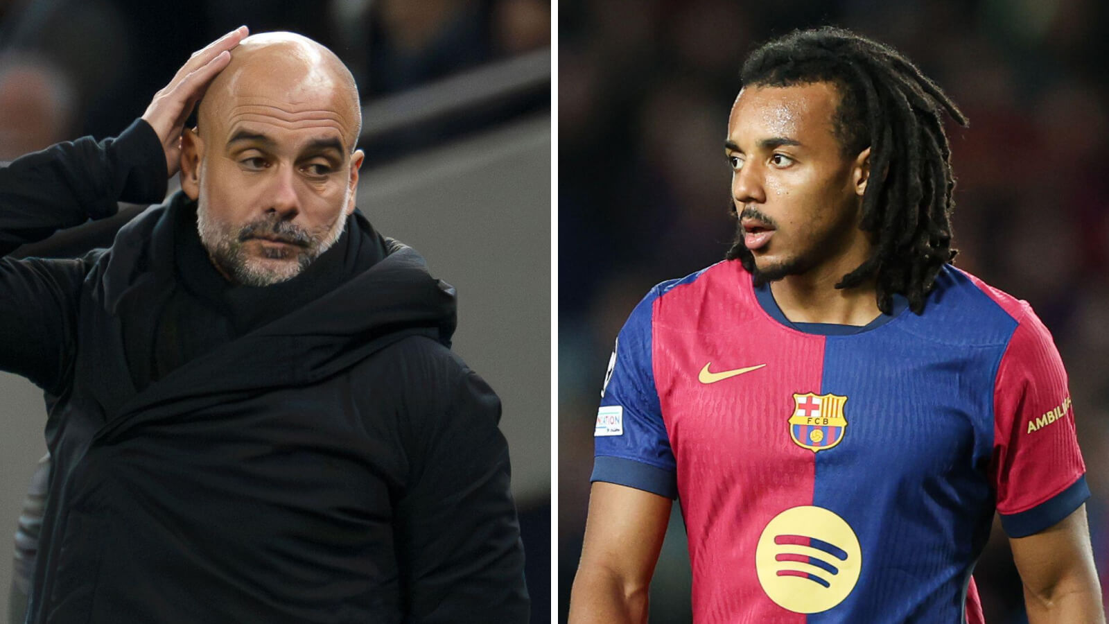 Man City boss Pep Guardiola and Barcelona star Jules Kounde