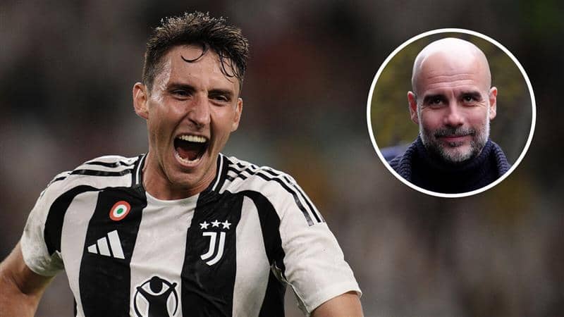 Juventus star Andrea Cambiaso and Manchester City manager Pep Guardiola - copyright TEAMtalk