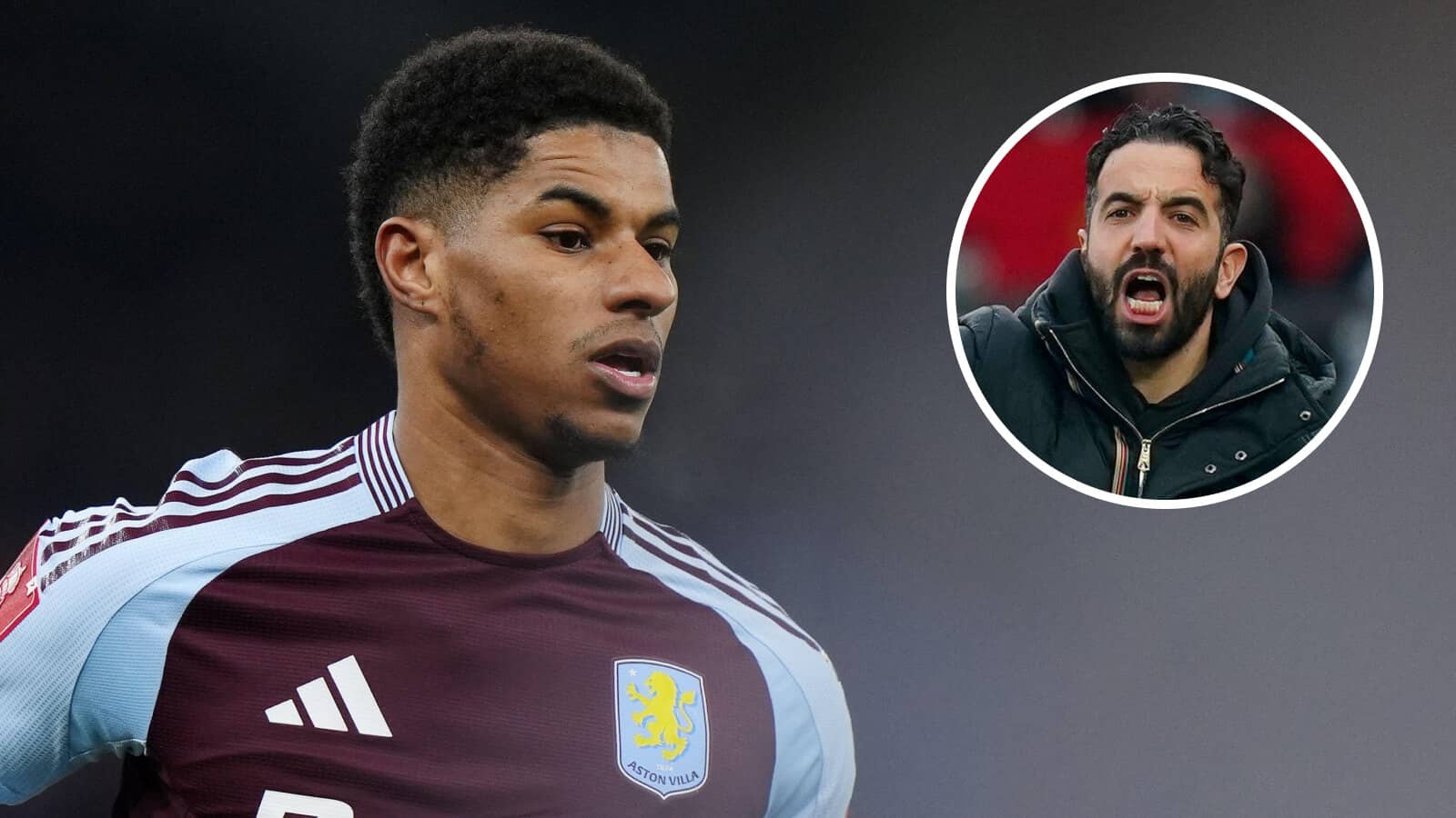 Aston Villa loanee and, inset, Manchester United boss Ruben Amorim