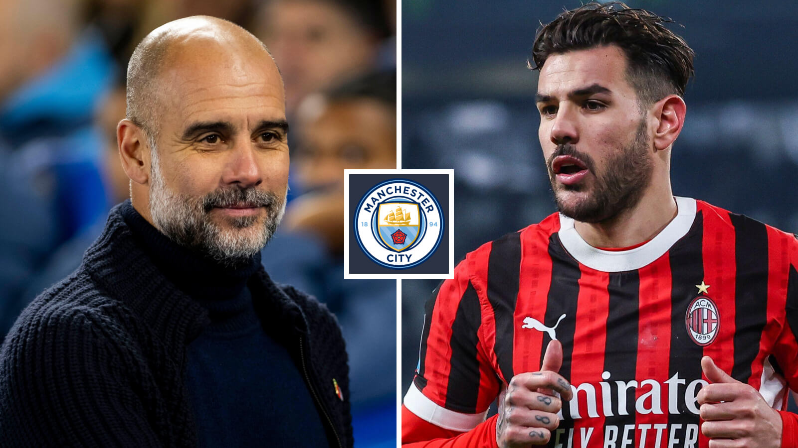 Pep Guardiola and Theo Hernandez, Man City