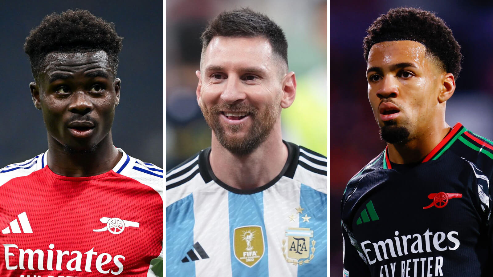 Bukayo Saka, Lionel Messi and Ethan Nwaneri