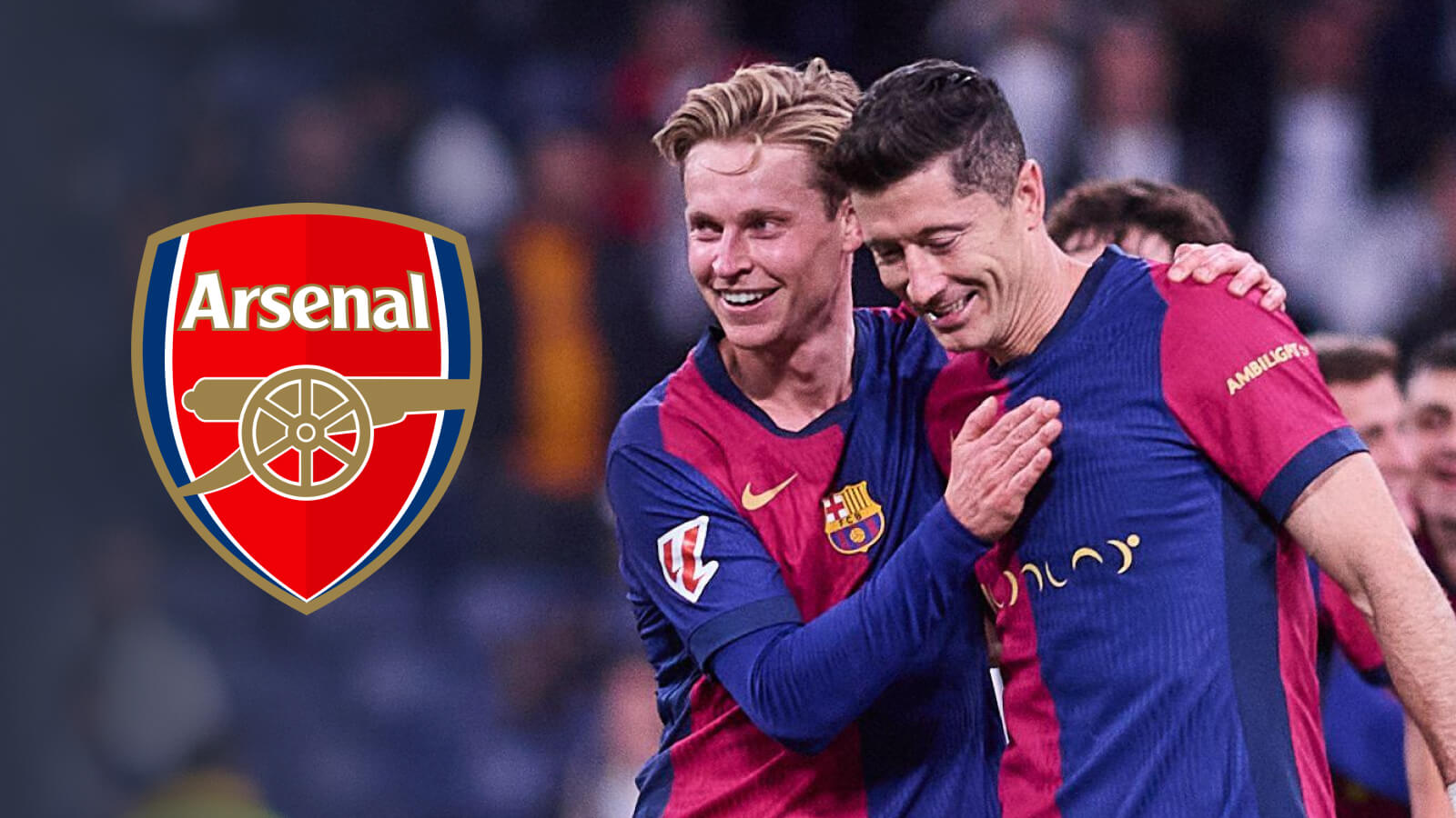 Barcelona pair Frenkie de Jong and Robert Lewandowski, Arsenal badge