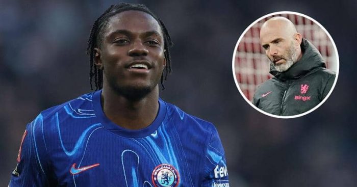 Chelsea midfielder Romeo Lavia next to a small image of Enzo Maresca in a circle - copyright TEAMtalk