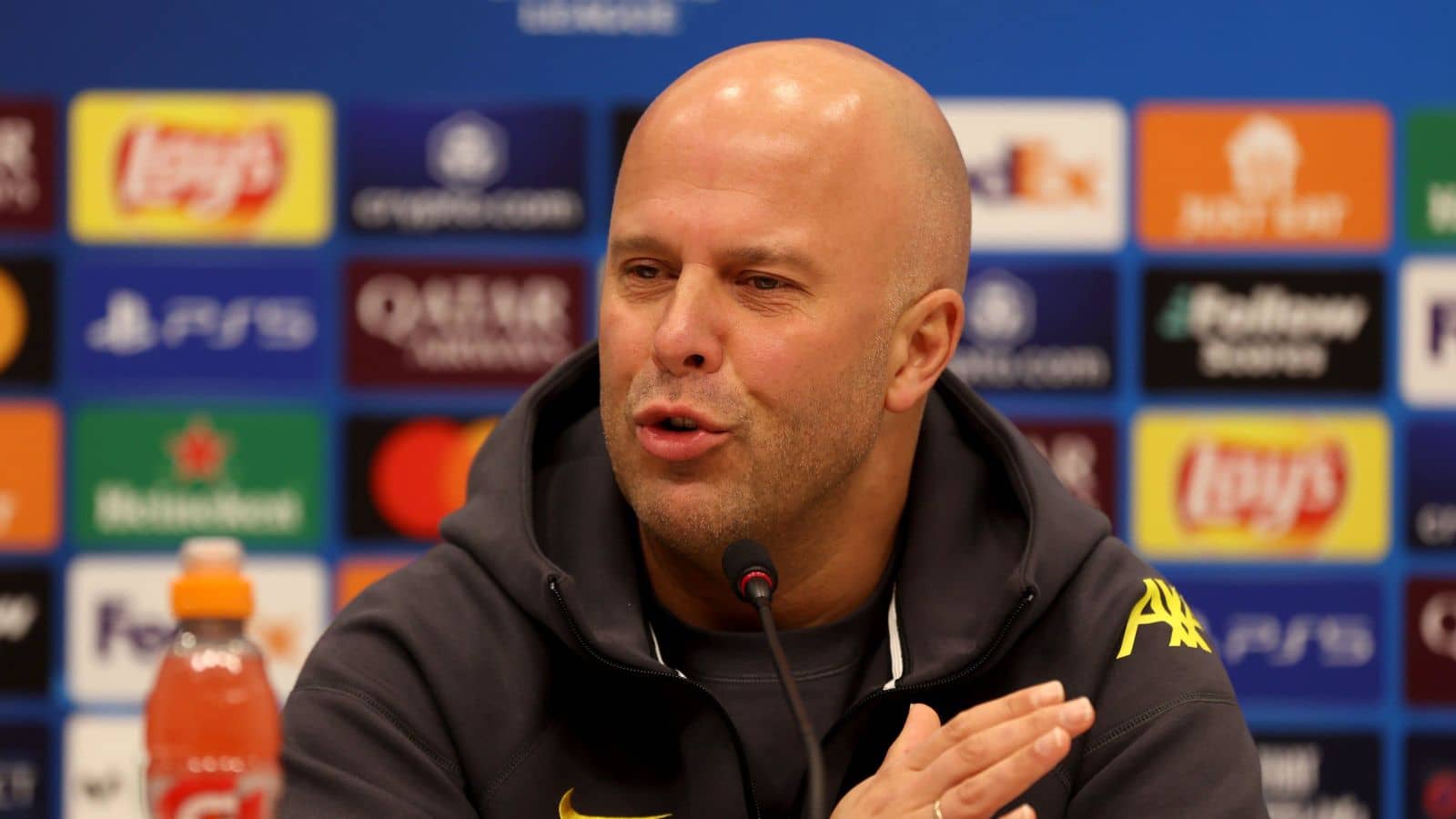 Liverpool manager Arne Slot during a Champions League press conference