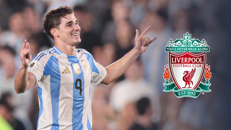 Argentina striker Julian Alvarez, Liverpool badge