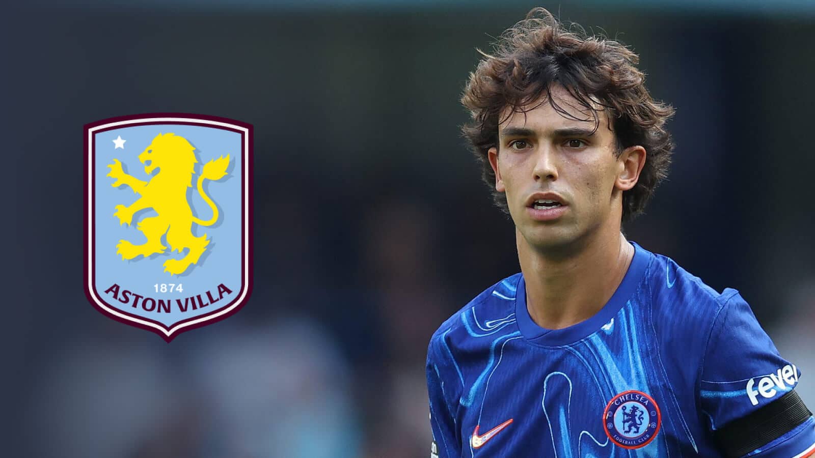Joao Felix of Chelsea next to the Aston Villa badge - copyright TEAMtalk