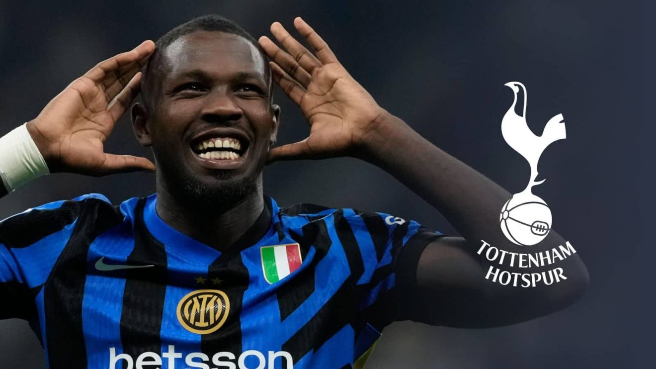 Tottenham face TWO hurdles in Marcus Thuram pursuit next to the Tottenham Hotspur badge - copyright TEAMtalk