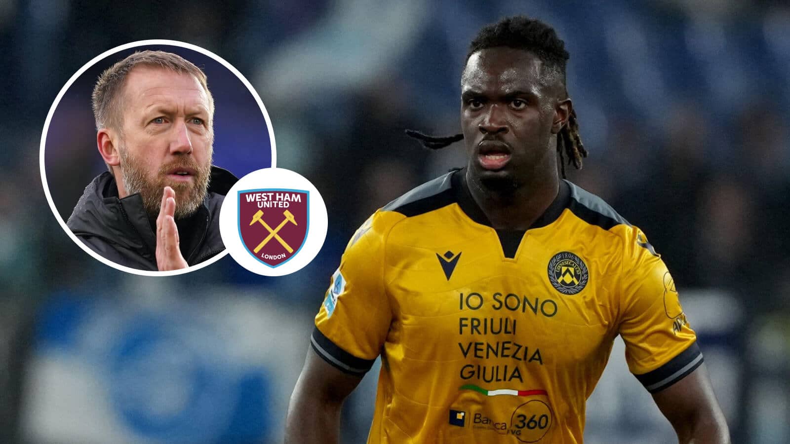 Graham Potter and Oumar Solet with the West Ham badge between them - copyright TEAM