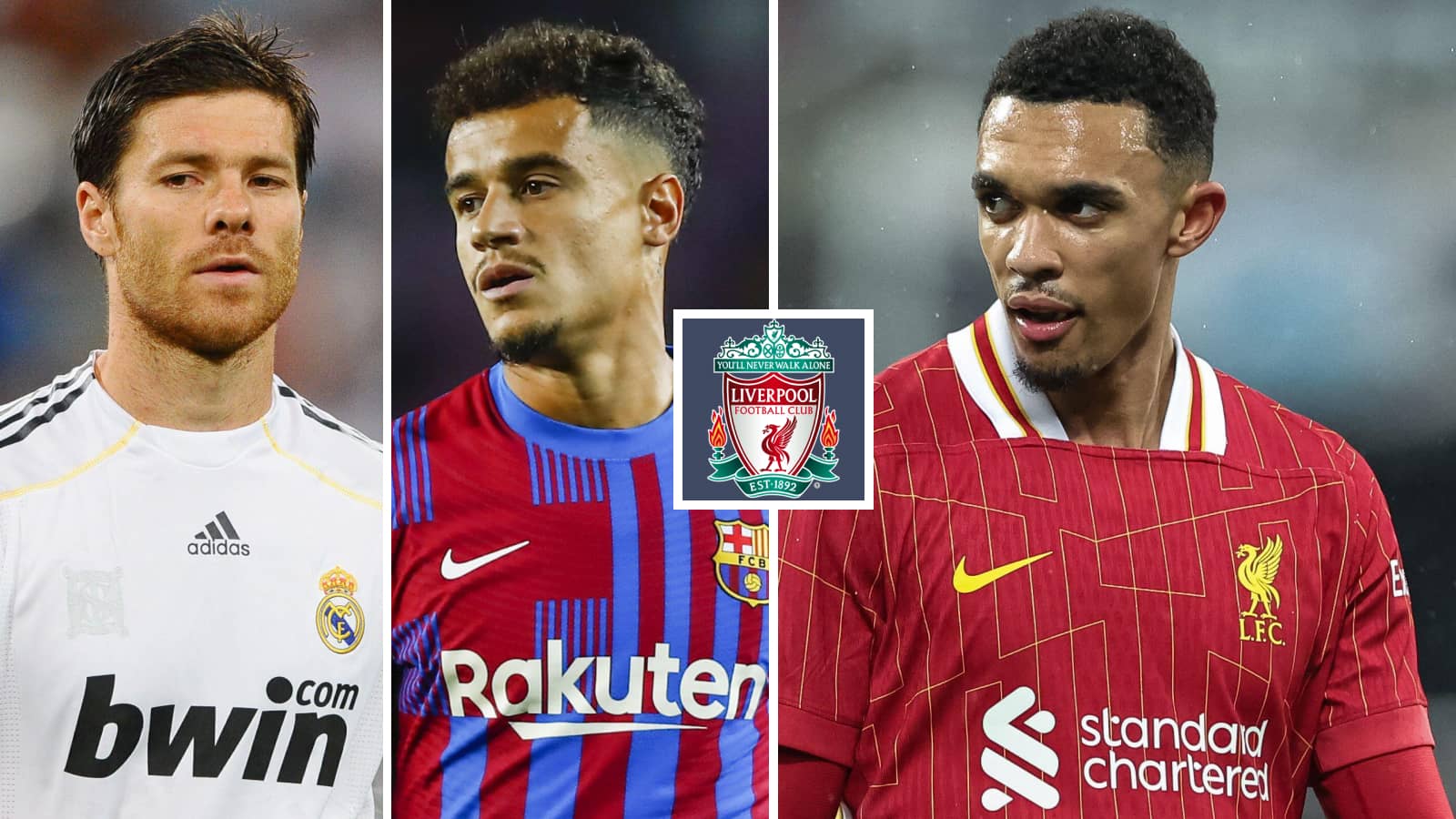 Xabi Alonso, Philippe Coutinho and Trent Alexander-Arnold