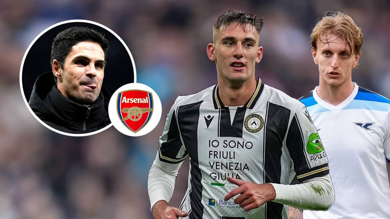 Mikel Arteta, Arsenal badge, Lorenzo Lucca and Nicolo Rovella - copyright TEAMtalk