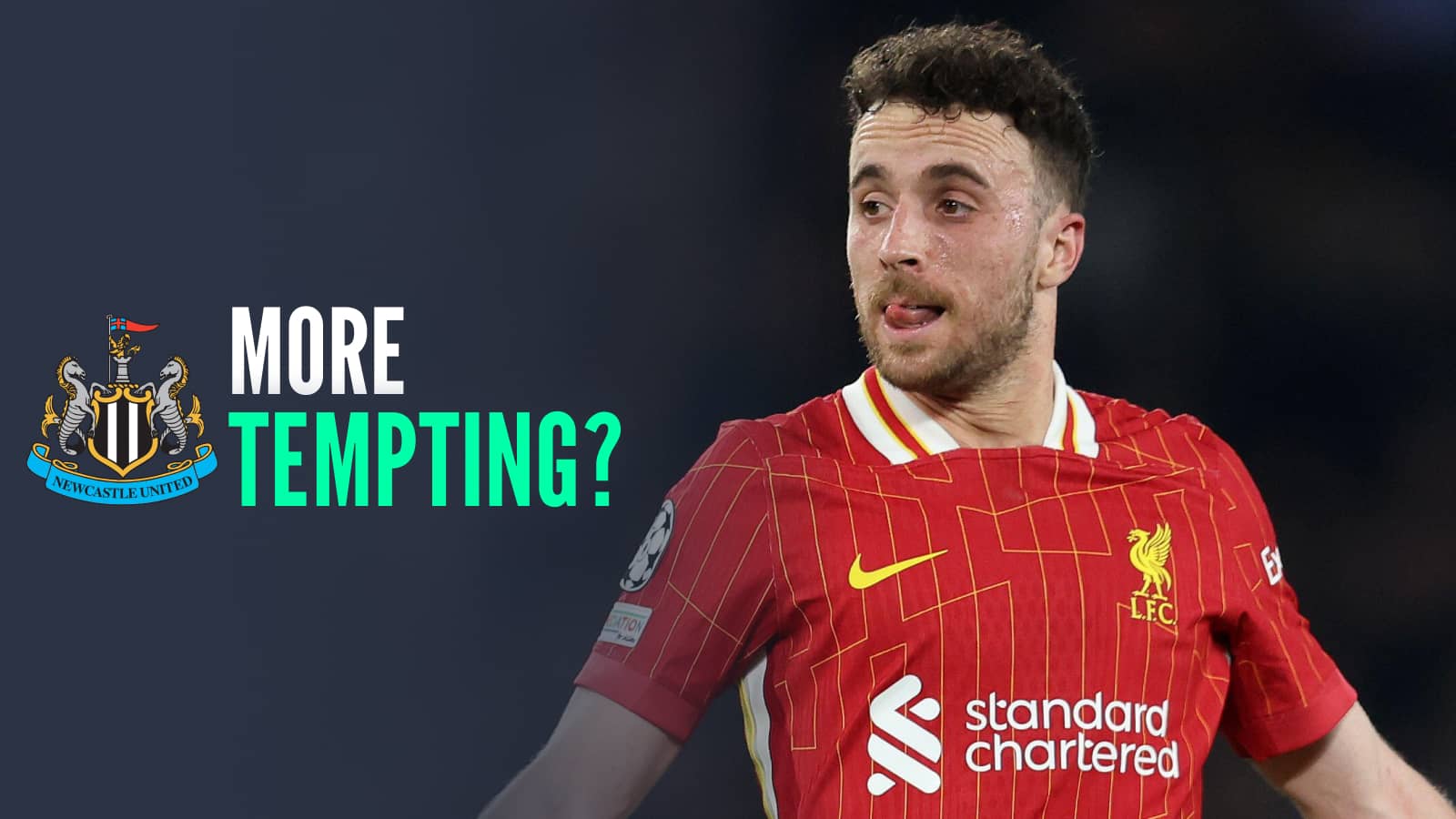 Diogo Jota, the Newcastle badge and the words "more tempting"