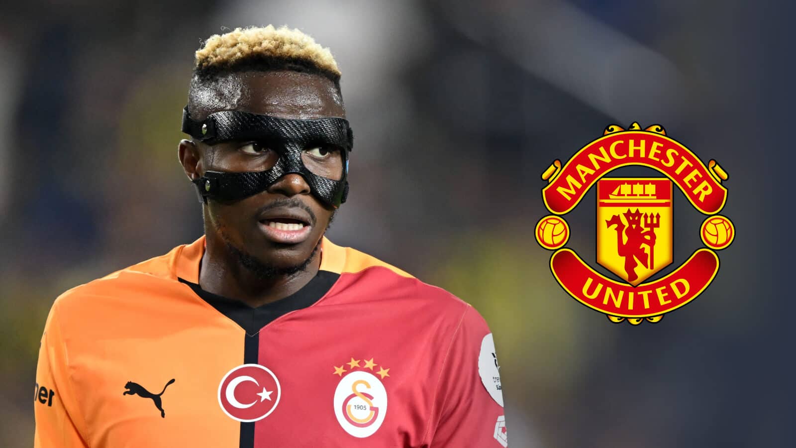 Victor Osimhen pictured alongside a Man Utd badge