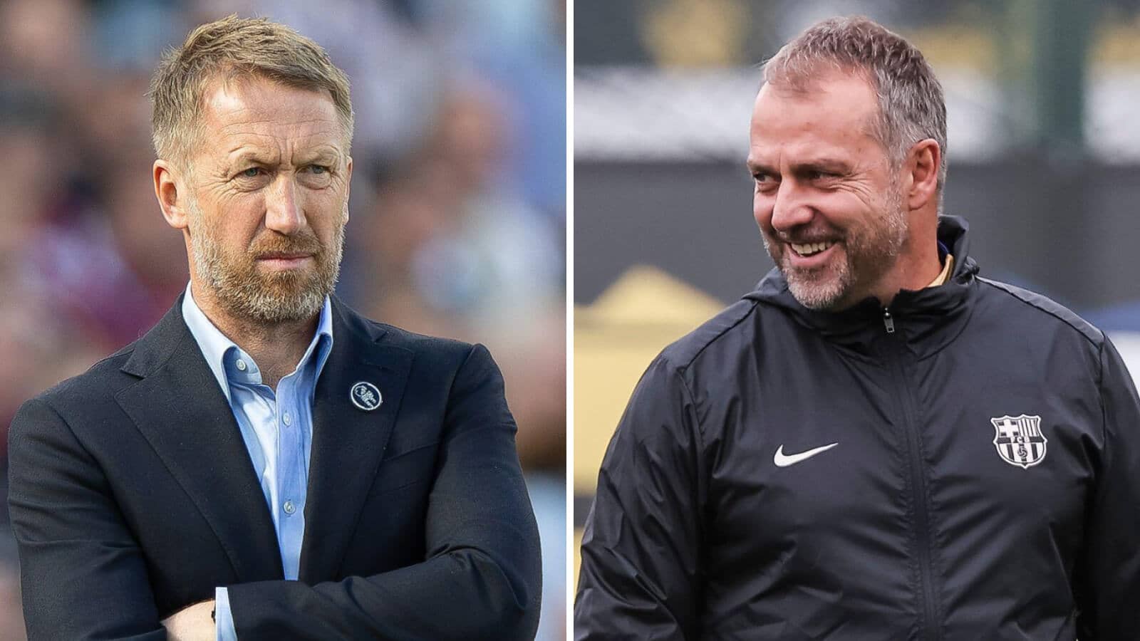 West Ham manager Graham Potter and Barcelona boss Hansi Flick