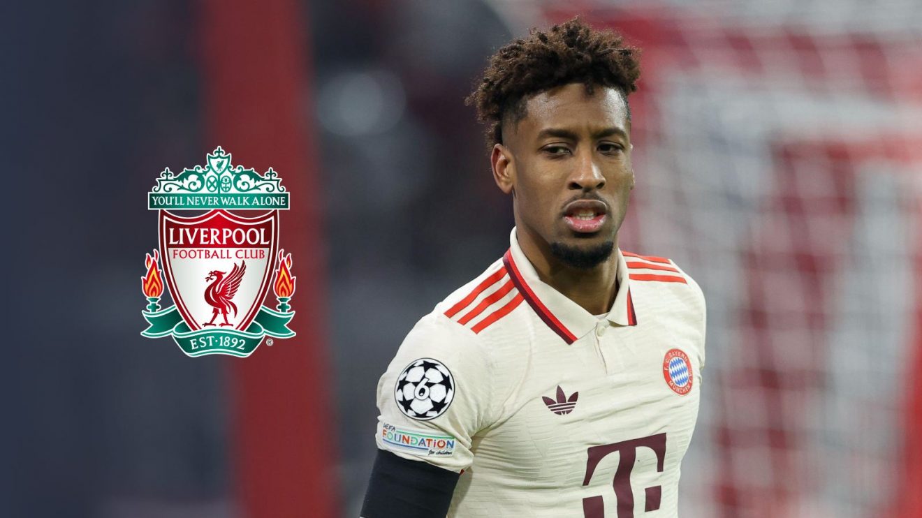 Bayern Munich winger Kingsley Coman with a Liverpool badge