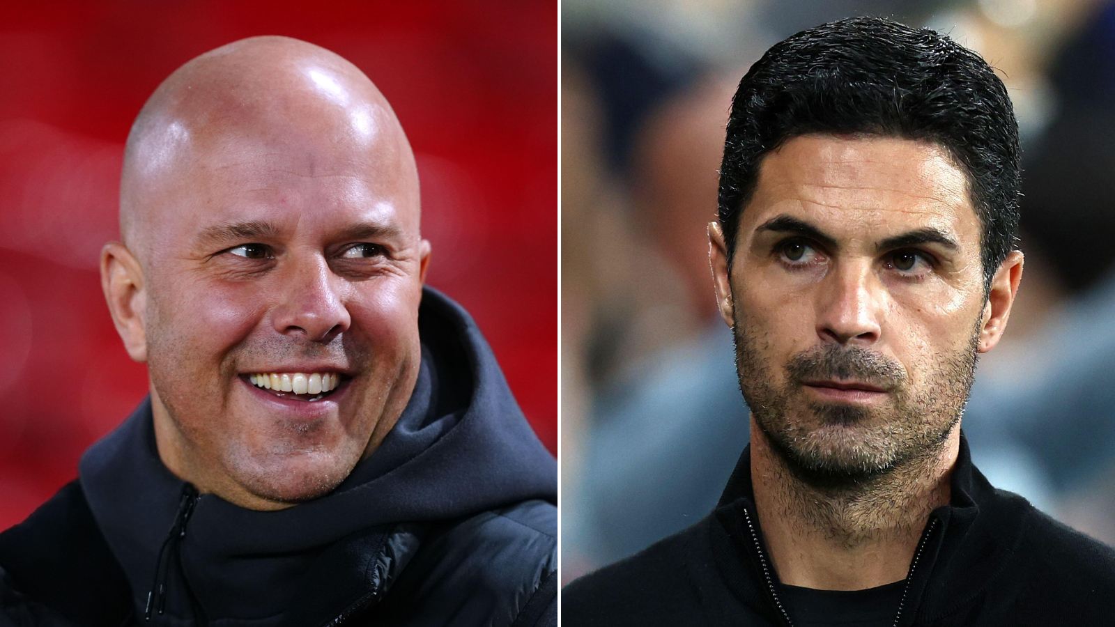 Liverpool head coach Arne Slot and Arsenal boss Mikel Arteta