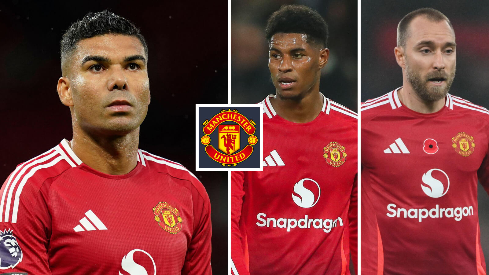 Casemiro, Marcus Rashford and Christian Eriksen