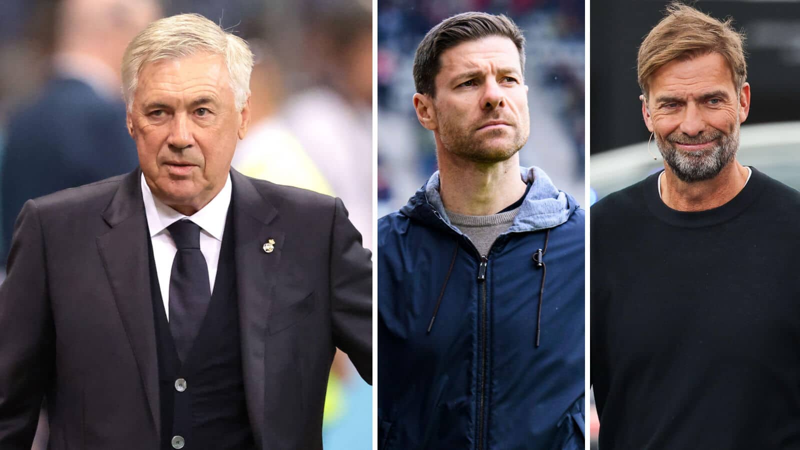 Carlo Ancelotti, Xabi Alonso and Jurgen Klopp