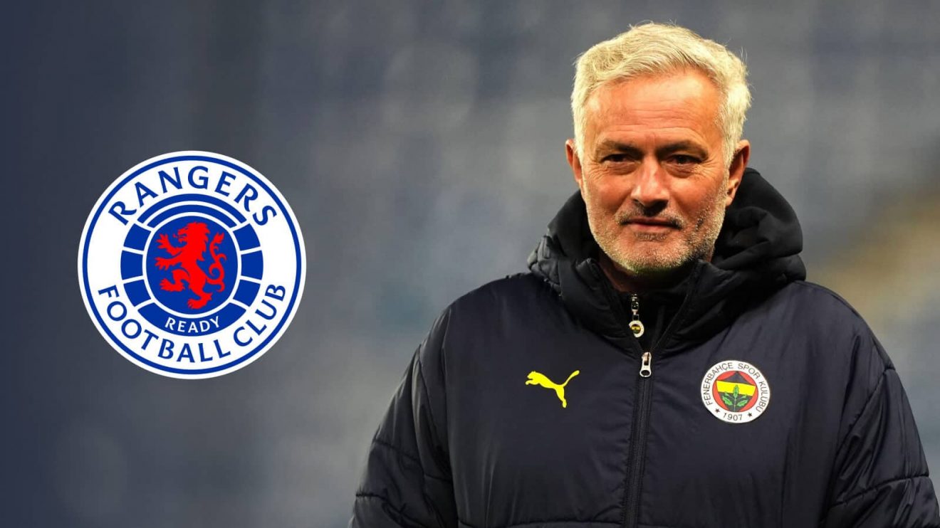 Fenerbahce manager Jose Mourinho with a Rangers badge
