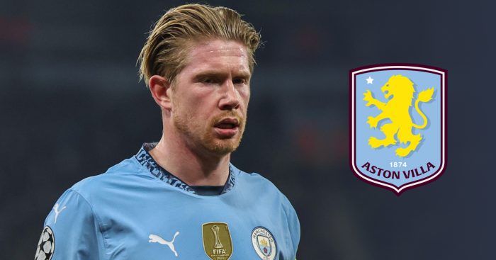 Man City star Kevin de Bruyne with an Aston Villa badge