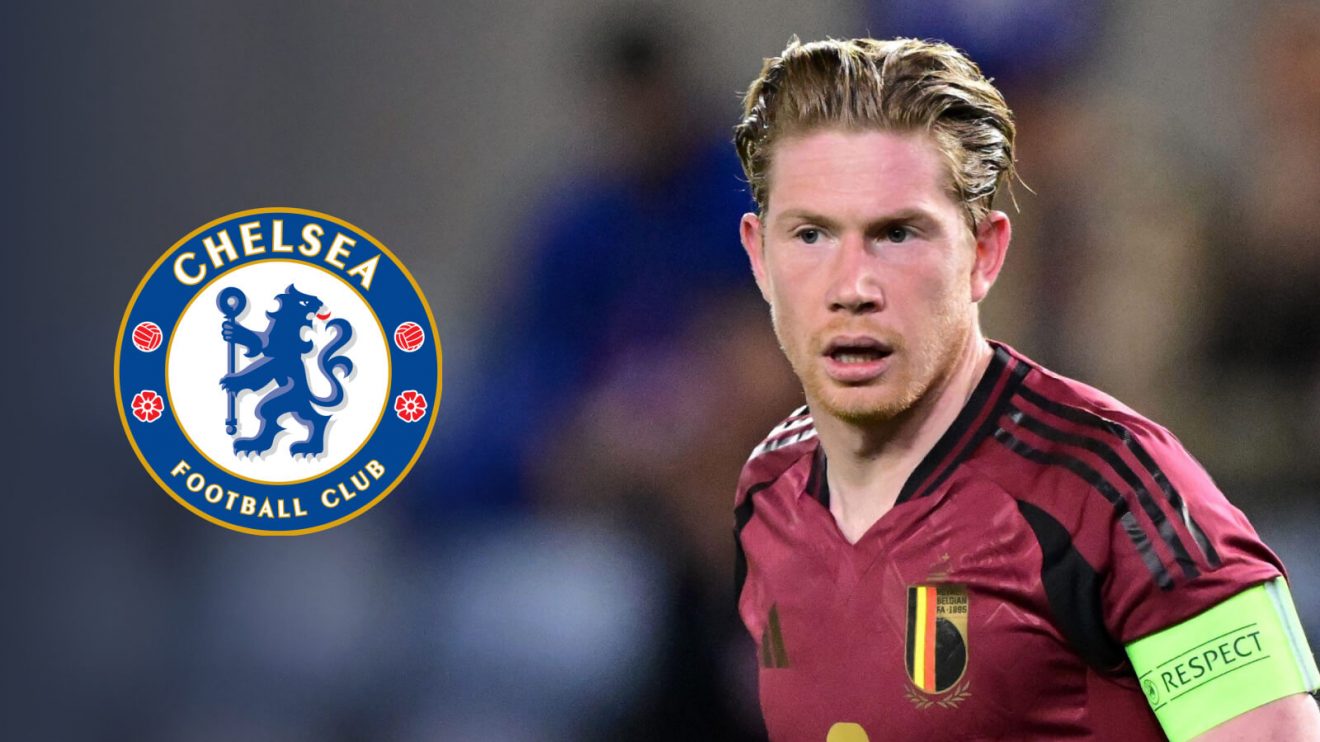 Kevin De Bruyne with Chelsea badge