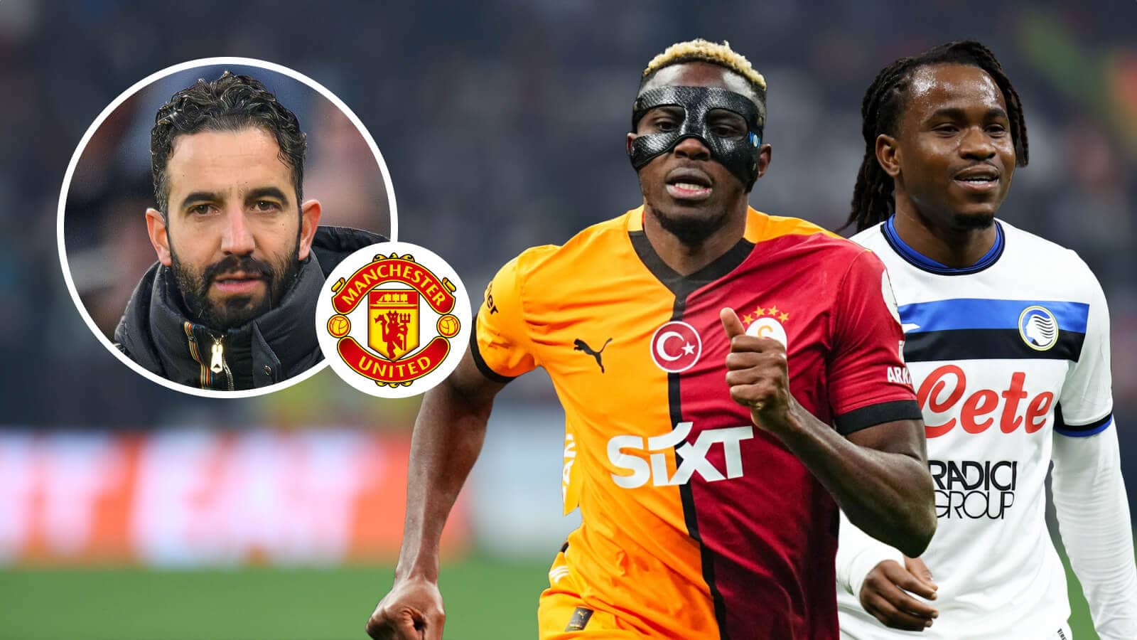 Ruben Amorim, Manchester United badge, Victor Osimhen and Ademola Lookman - copyright TEAMtalk
