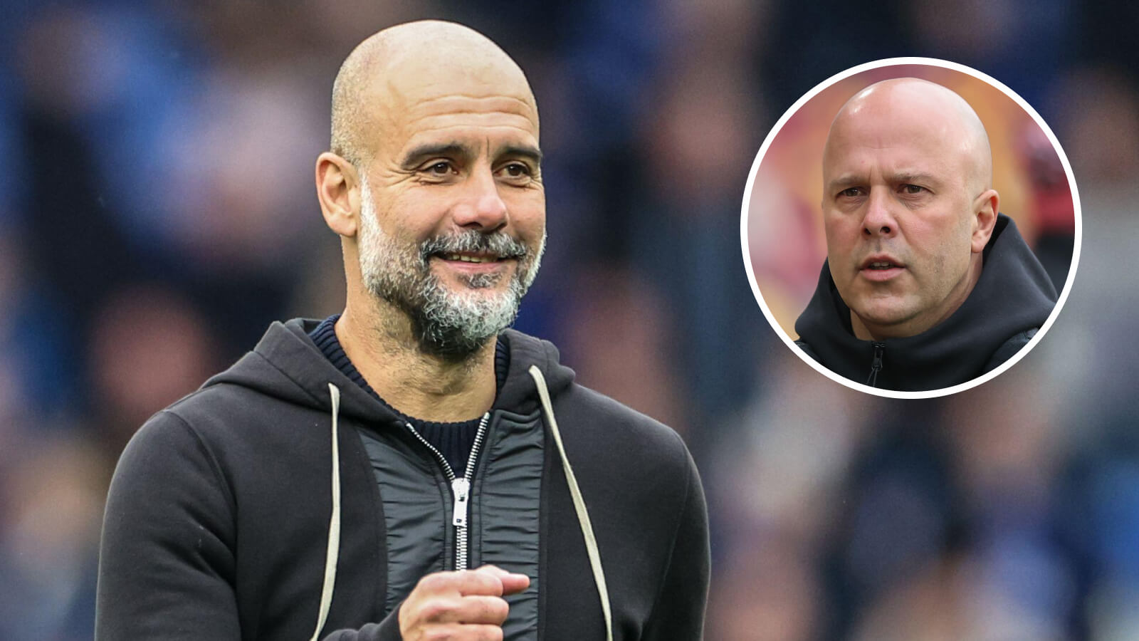 Man City manager Pep Guardiola and Liverpool boss Arne Slot