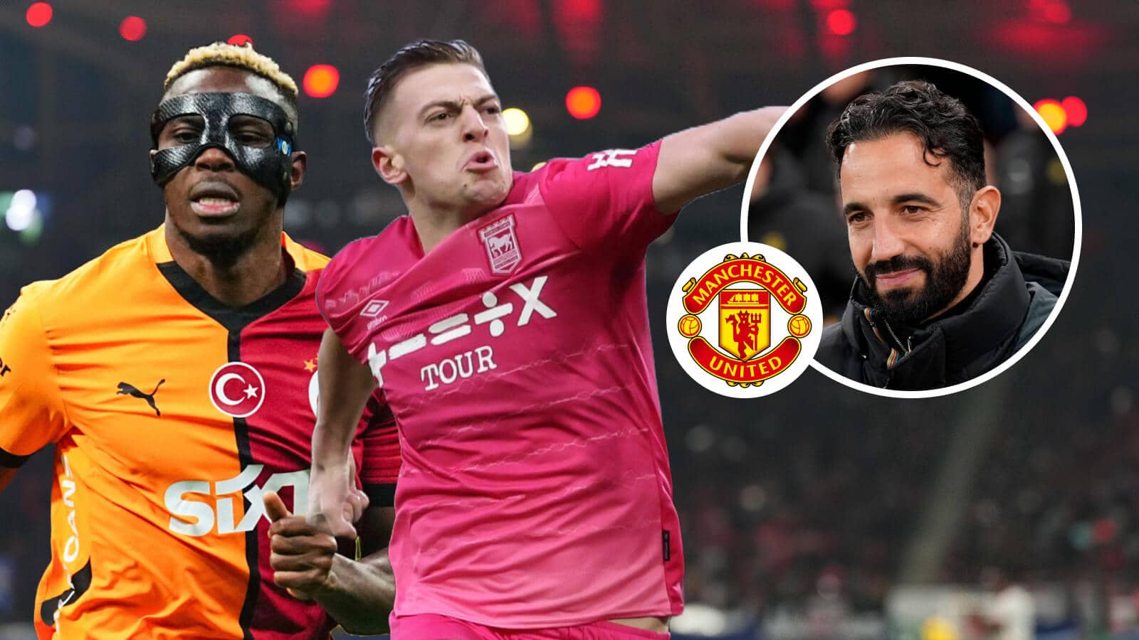 Victor Osimhen, Liam Delap, Manchester United badge and Ruben Amorim - copyright TEAMtalk