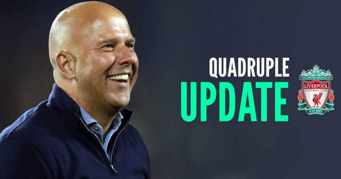 Liverpool manager Arne Slot with caption: Quadruple update