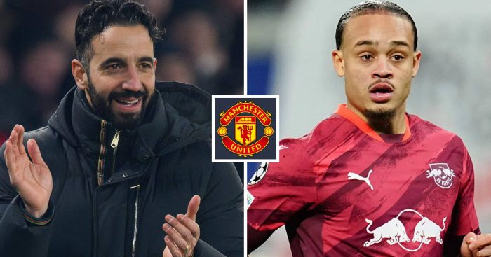 Manchester United manager Ruben Amorim and RB Leipzig star Xavi Simons