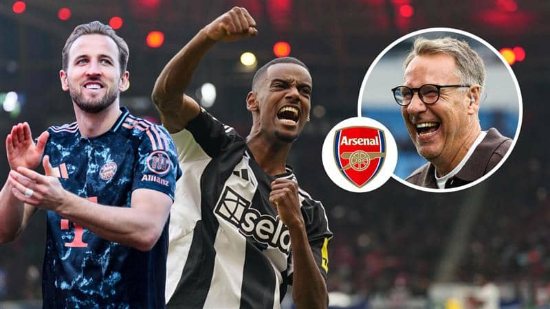 Harry Kane, Alexander Isak, Arsenal badge and Paul Merson - copyright TEAMtalk
