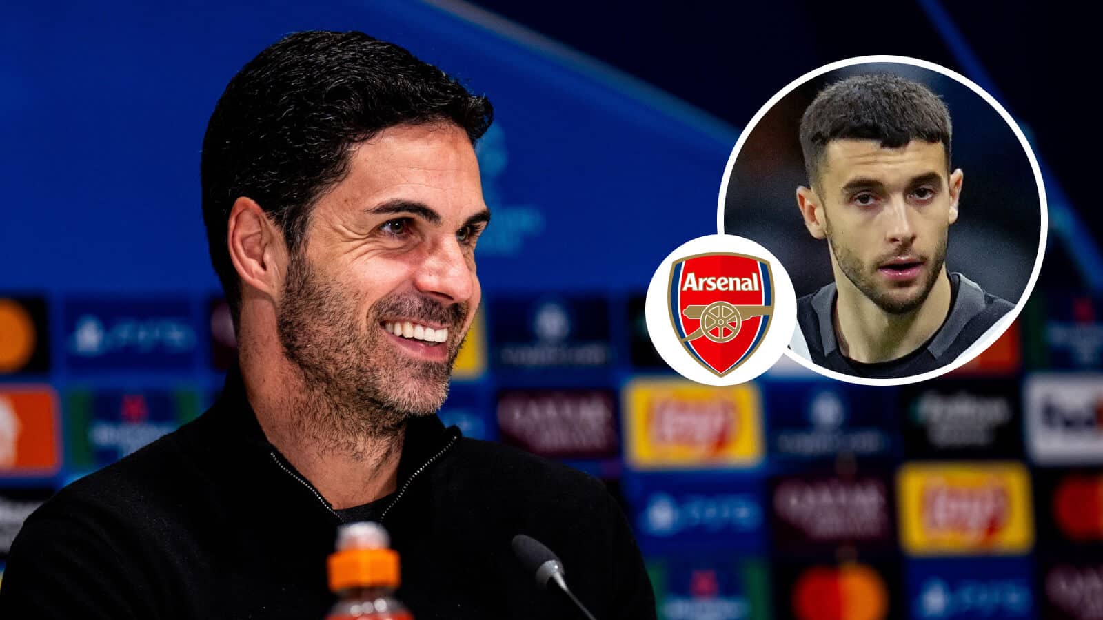 Arsenal manager Mikel Arteta with Espanyol star Joan Garcia