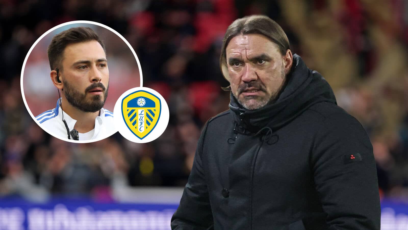 Leeds manager Daniel Farke and, inset, Real Madrid coach Davide Ancelotti